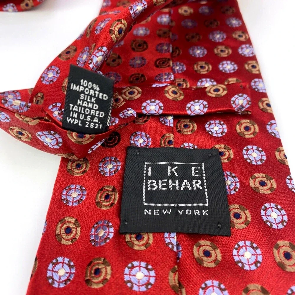 IKE BEHAR New York Red Tie 100% Imported Silk Hand Tailored Woven Mens Necktie